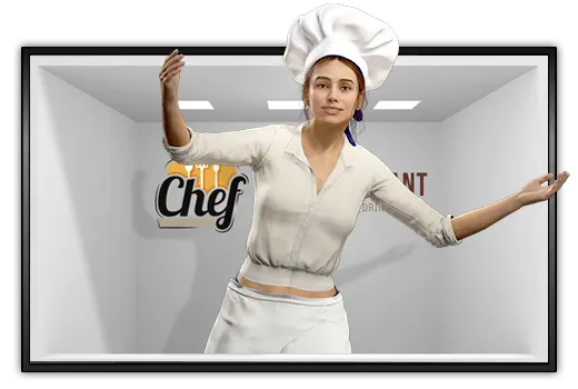 Digital Signage effetti 3D con donna cuoco che esce dallo schermo