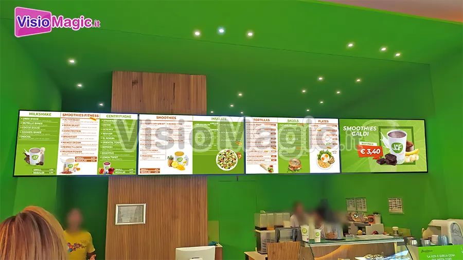 Display con menu video per digital signage in un Juice Bar